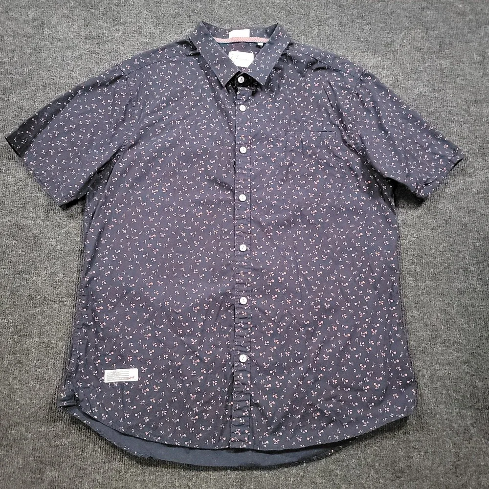 7 Diamonds‎ Men Short Sleeve Button Up Shirt XL Navy Pink Micro Floral
